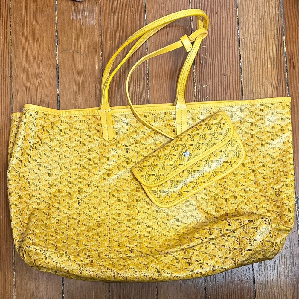 Large Yellow Designer Tote Bag with Pouch